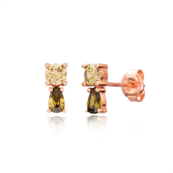 Two Peridot Stone Silver Stud Earrings Two Peridot Stone Silver Stud Earrings