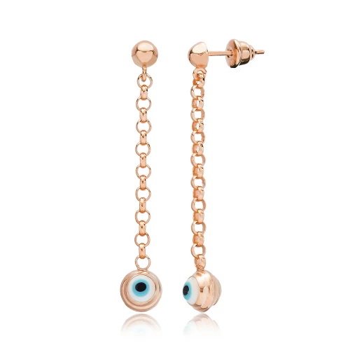 Chain Evil Eye Long Sterling Silver Earrings