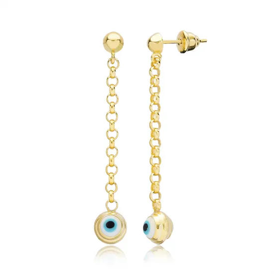 Chain Evil Eye Long Sterling Silver Earrings Chain Evil Eye Long Sterling Silver Earrings