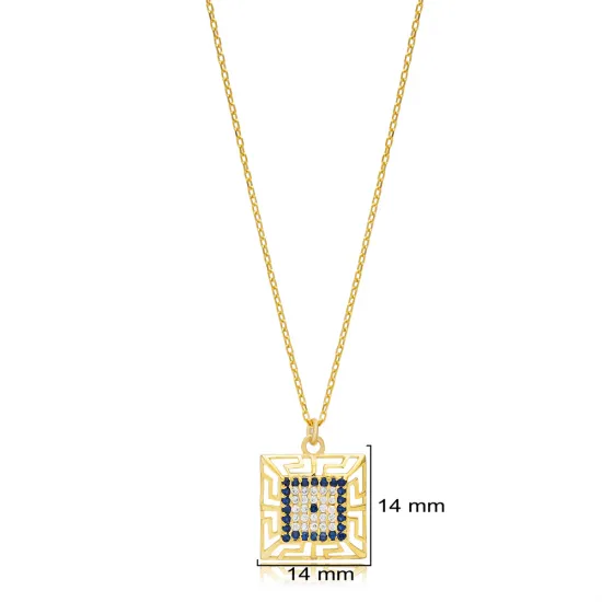 Greek Motif Evil Eye Design Square Geometric Shape Charm Necklace Turkish Handmade Wholesale Jewelry 925 Sterling Silver Pendant Greek Motif Evil Eye Design Square Geometric Shape Charm Necklace Turkish Handmade Wholesale Jewelry 925 Sterling Silver Pendant