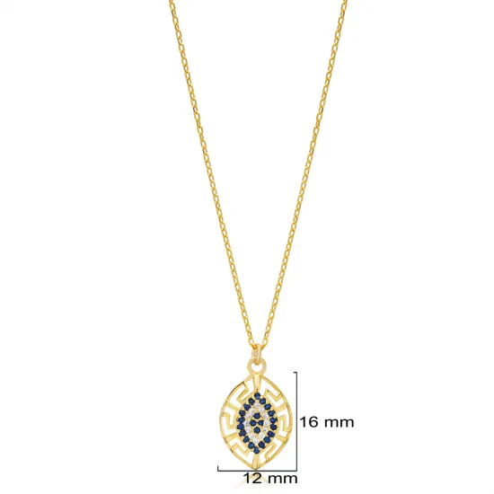 Greek Motif Evil Eye Design Almond Shape Charm Necklace Turkish Handmade Wholesale Jewelry 925 Sterling Silver Pendant Greek Motif Evil Eye Design Almond Shape Charm Necklace Turkish Handmade Wholesale Jewelry 925 Sterling Silver Pendant