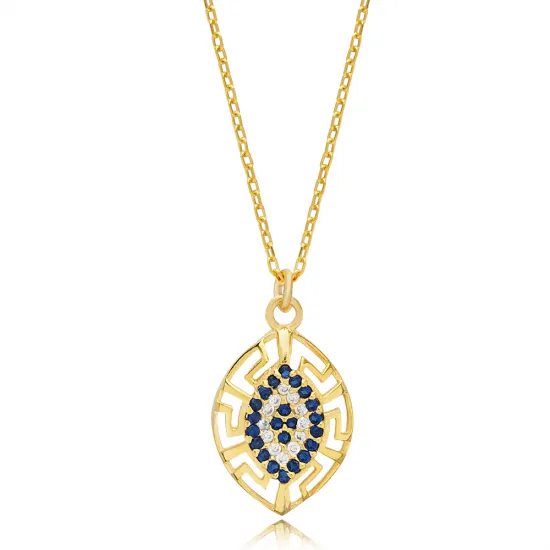 Greek Motif Evil Eye Design Almond Shape Charm Necklace Turkish Handmade Wholesale Jewelry 925 Sterling Silver Pendant Greek Motif Evil Eye Design Almond Shape Charm Necklace Turkish Handmade Wholesale Jewelry 925 Sterling Silver Pendant