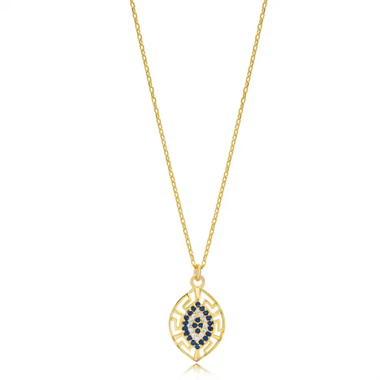 Greek Motif Evil Eye Design Almond Shape Charm Necklace Turkish Handmade Wholesale Jewelry 925 Sterling Silver Pendant Greek Motif Evil Eye Design Almond Shape Charm Necklace Turkish Handmade Wholesale Jewelry 925 Sterling Silver Pendant
