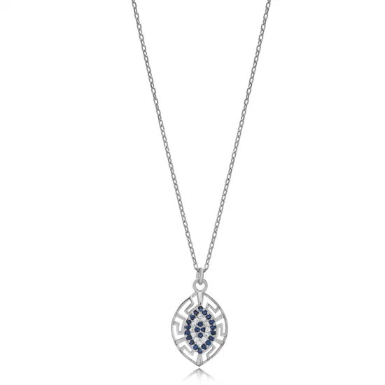 Greek Motif Evil Eye Design Almond Shape Charm Necklace Turkish Handmade Wholesale Jewelry 925 Sterling Silver Pendant Greek Motif Evil Eye Design Almond Shape Charm Necklace Turkish Handmade Wholesale Jewelry 925 Sterling Silver Pendant