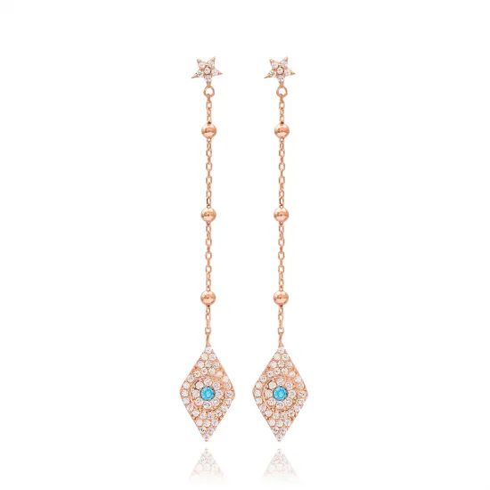 Star Evil Eye Turquoise Long Earrings Star Evil Eye Turquoise Long Earrings