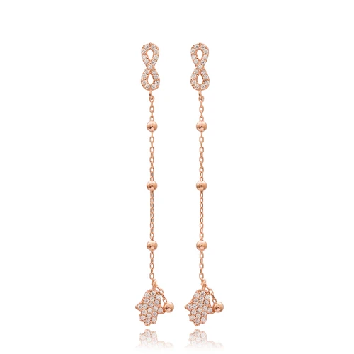 Hamsa Infinity CZ Long 925 Sterling Silver Earrings Hamsa Infinity CZ Long 925 Sterling Silver Earrings