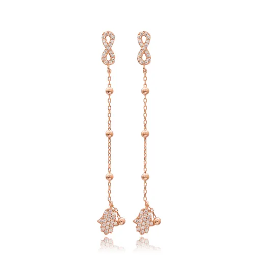 Hamsa Infinity CZ Long 925 Sterling Silver Earrings Hamsa Infinity CZ Long 925 Sterling Silver Earrings