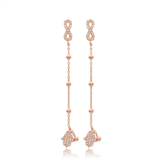 Hamsa Infinity CZ Long 925 Sterling Silver Earrings Hamsa Infinity CZ Long 925 Sterling Silver Earrings