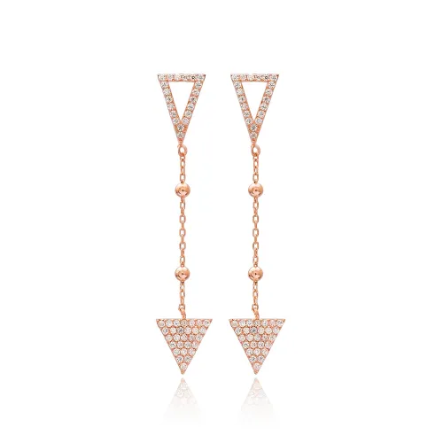 Triangle Geometric CZ Long 925 Sterling Silver Earrings