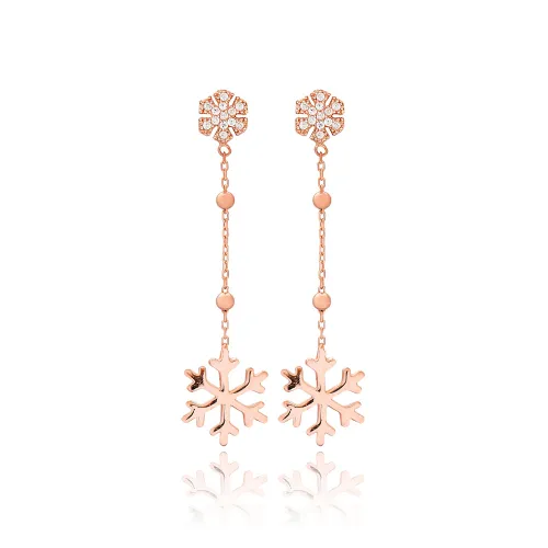 Snowflake CZ Long 925 Sterling Silver Earrings