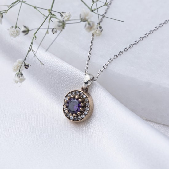 Round Shape Amethyst CZ Stone Authentic Pendant Charm Turkish Handmade Wholesale Silver Jewelry 925 Sterling Silver Authentic Charm Round Shape Amethyst CZ Stone Authentic Pendant Charm Turkish Handmade Wholesale Silver Jewelry 925 Sterling Silver Authentic Charm
