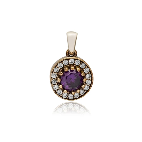 Round Shape Amethyst CZ 925 Sterling Silver Pendant