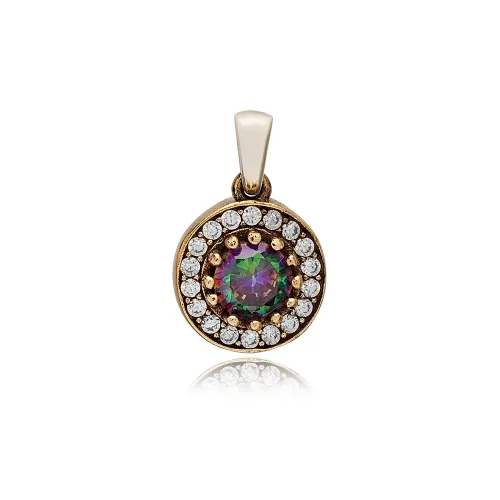Round Shape Mystic Topaz CZ 925 Sterling Silver Pendant