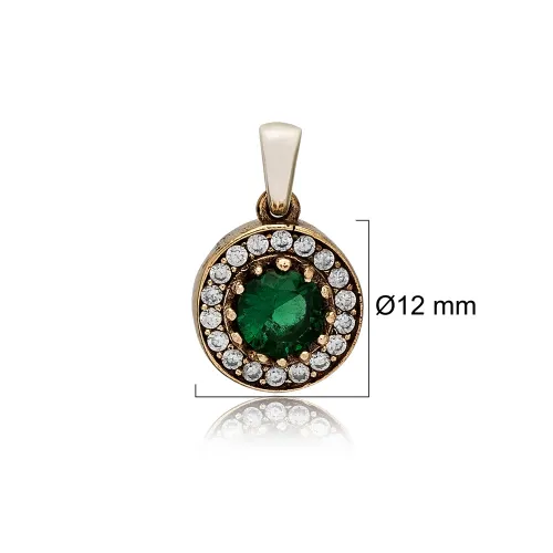 Round Shape Emerald CZ 925 Sterling Silver Pendant