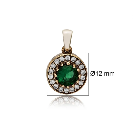 Round Shape Emerald CZ 925 Sterling Silver Pendant | 925 Sterling Silver Wholesale | Sade Silver Round Shape Emerald CZ 925 Sterling Silver Pendant - Sade 925 Silver Jewelry
