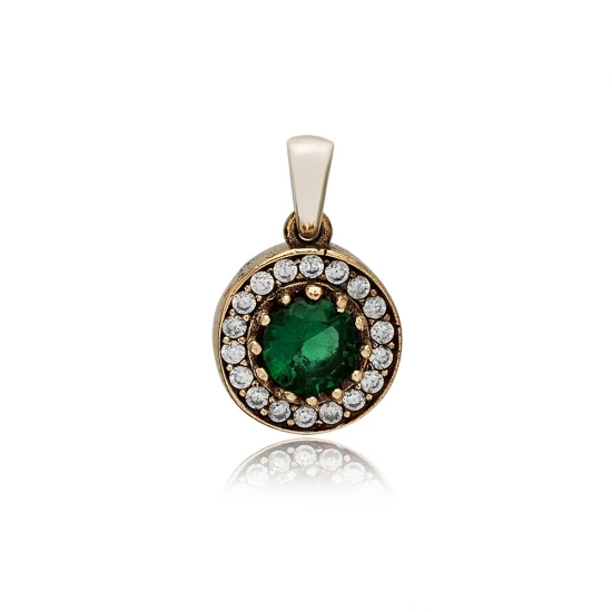 Round Shape Emerald CZ 925 Sterling Silver Pendant | 925 Sterling Silver Wholesale | Sade Silver Round Shape Emerald CZ 925 Sterling Silver Pendant - Sade 925 Silver Jewelry