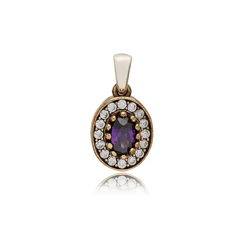 Oval Shape Amethyst CZ 925 Sterling Silver Pendant