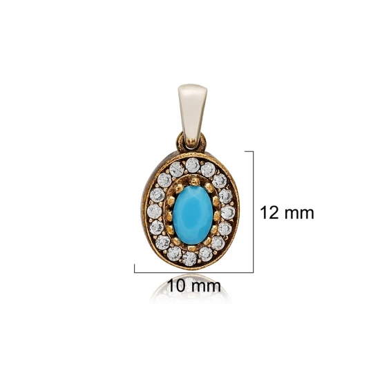 Oval Shape Turquoise CZ 925 Sterling Silver Pendant