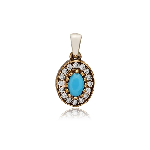 Oval Shape Turquoise CZ 925 Sterling Silver Pendant