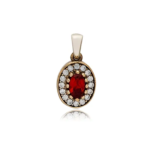 Oval Shape Garnet CZ 925 Sterling Silver Pendant
