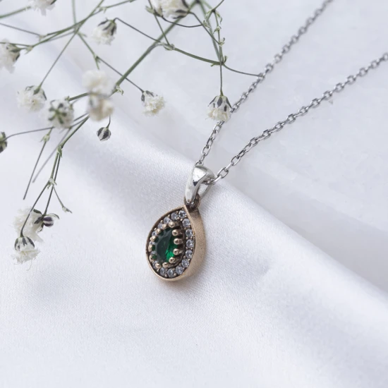 Pear Shape Emerald CZ 925 Sterling Silver Pendant