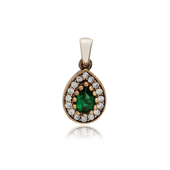 Pear Shape Emerald CZ 925 Sterling Silver Pendant