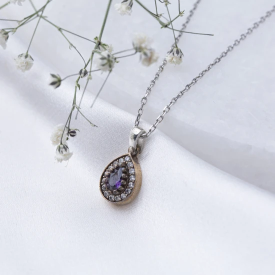 Pear Shape Amethsyt CZ 925 Sterling Silver Pendant
