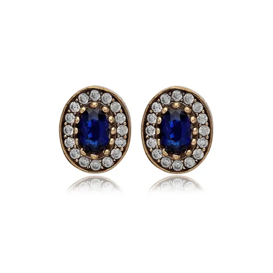 Oval Shape Sapphire CZ 925 Sterling Silver Earrings