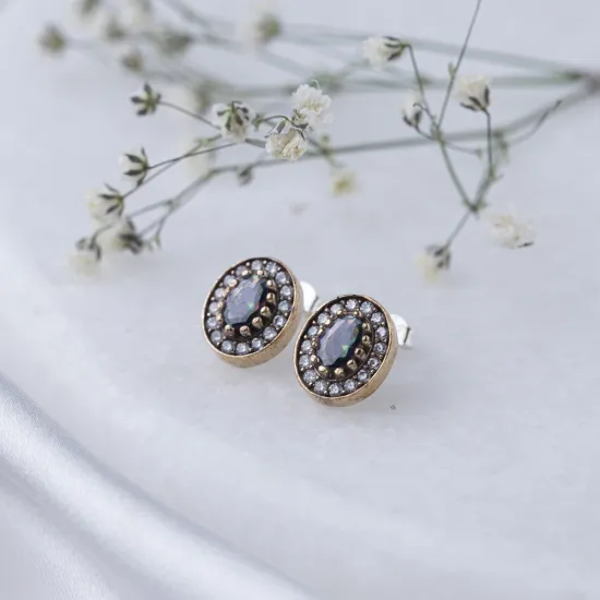Oval Shape Mystic Topaz CZ Stone Authentic Stud Earrings Turkish Handmade Wholesale Jewelry 925 Sterling Silver Earrings