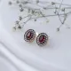 Oval Shape Garnet CZ Stone Authentic Stud Earrings Turkish Handmade Wholesale Jewelry 925 Sterling Silver Earrings