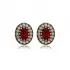 Oval Shape Garnet CZ Stone Authentic Stud Earrings Turkish Handmade Wholesale Jewelry 925 Sterling Silver Earrings