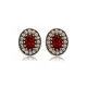 Oval Shape Garnet CZ Stone Authentic Stud Earrings Turkish Handmade Wholesale Jewelry 925 Sterling Silver Earrings