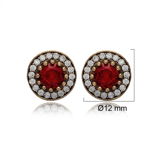 Round Shape Garnet CZ 925 Sterling Silver Earrings