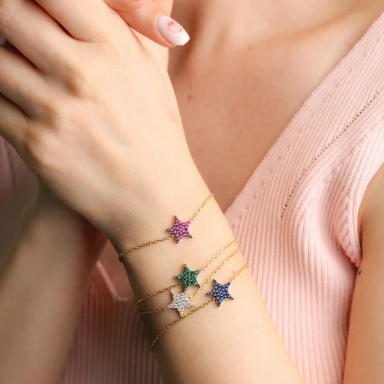 Clear Cubic CZ Star 925 Sterling Silver Bracelet