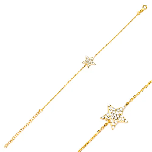 Clear Cubic CZ Star 925 Sterling Silver Bracelet