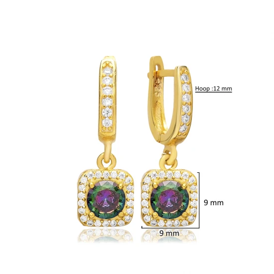 Square Mystic Topaz CZ Dangle Sterling Silver Earrings Square Mystic Topaz CZ Dangle Sterling Silver Earrings