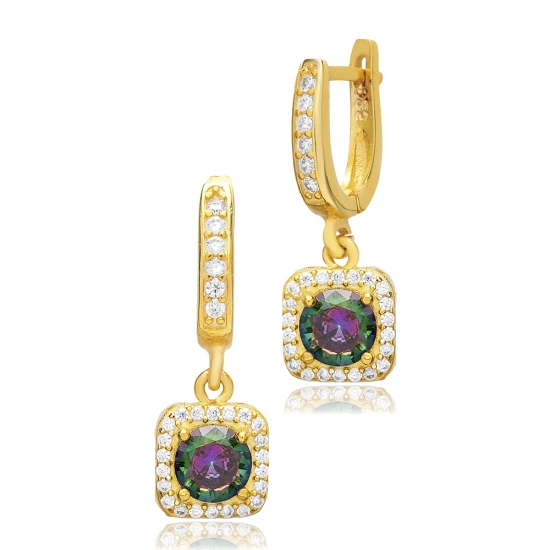 Square Mystic Topaz CZ Dangle Sterling Silver Earrings Square Mystic Topaz CZ Dangle Sterling Silver Earrings