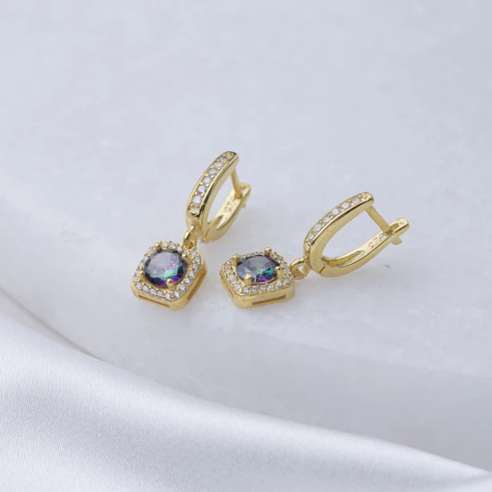 Square Mystic Topaz CZ Dangle Sterling Silver Earrings Square Mystic Topaz CZ Dangle Sterling Silver Earrings