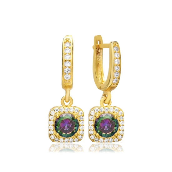 Square Mystic Topaz CZ Dangle Sterling Silver Earrings Square Mystic Topaz CZ Dangle Sterling Silver Earrings