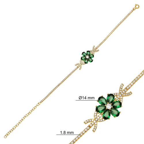 Emerald Cubic CZ Flower Women Sterling Silver Bracelet Emerald Cubic CZ Flower Women Sterling Silver Bracelet