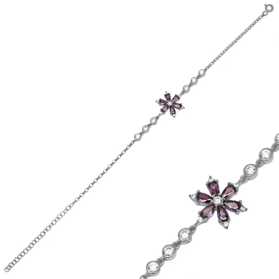 Cubic CZ Amethyst Pear Flower Women 925 Silver Bracelet Cubic CZ Amethyst Pear Flower Women 925 Silver Bracelet