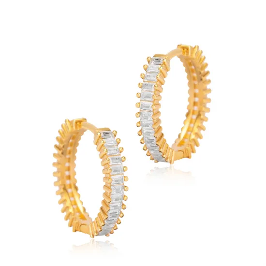 Ø21mm Trendy Baguette Handcrafted Cubic Zircon Stone Hoop Earrings Turkish Wholesale 925 Silver Jewelry