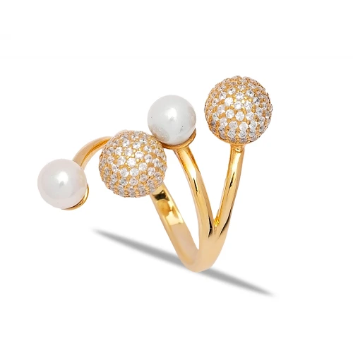 Dainty Pearl Adjustable Ball CZ Sterling Silver Ring