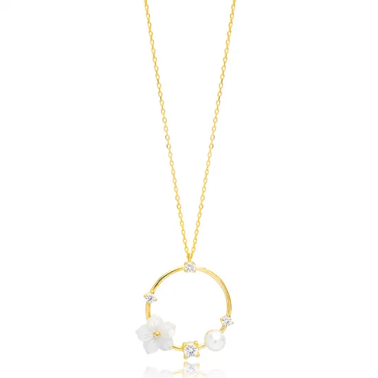 Hollow Flower Round Charm Pearl Pendant Necklace Wholesale Turkish 925 Sterling Silver Jewelry