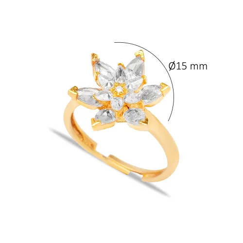 Clear CZ Cluster Adjustable Flower Sterling Silver Ring