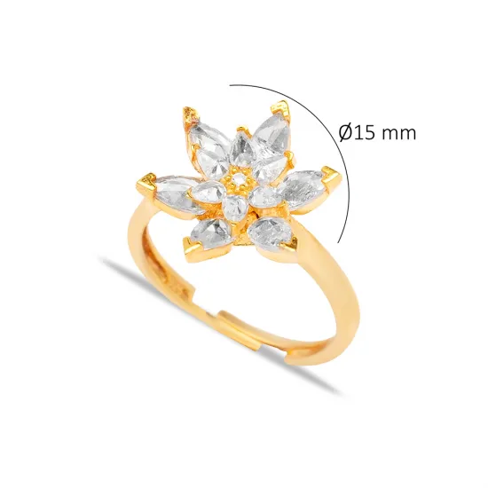 Clear CZ Cluster Adjustable Flower Sterling Silver Ring Clear CZ Cluster Adjustable Flower Sterling Silver Ring