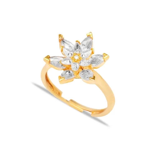 Clear CZ Cluster Adjustable Flower Sterling Silver Ring