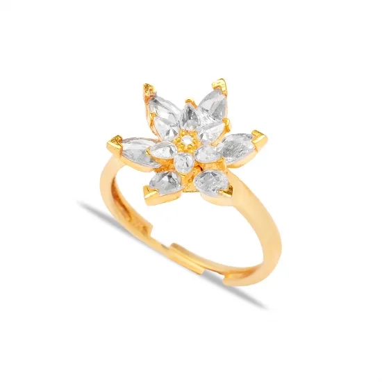 Clear CZ Cluster Adjustable Flower Sterling Silver Ring Clear CZ Cluster Adjustable Flower Sterling Silver Ring