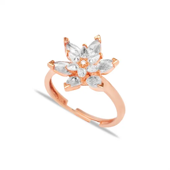 Clear CZ Cluster Adjustable Flower Sterling Silver Ring Clear CZ Cluster Adjustable Flower Sterling Silver Ring