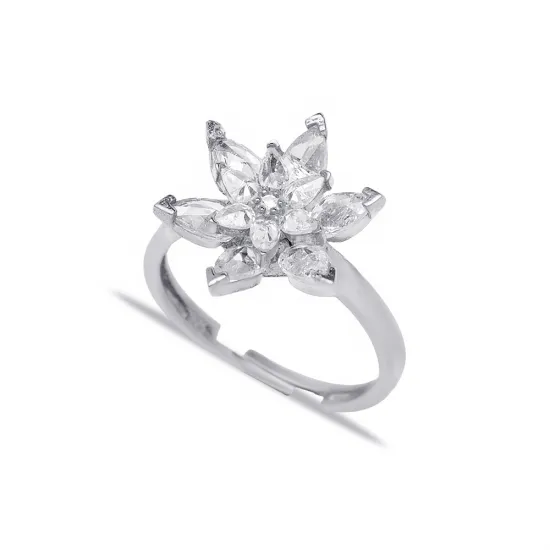 Clear CZ Cluster Adjustable Flower Sterling Silver Ring Clear CZ Cluster Adjustable Flower Sterling Silver Ring